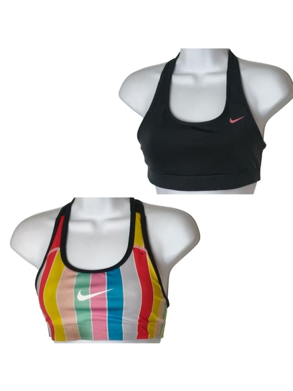 Nike Girls L Reversible Sports Bra Multicolor Stripes Black Logo Racerback